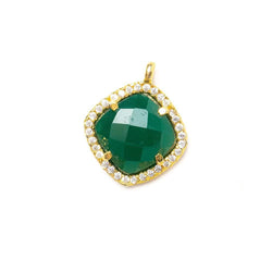 13.5mm Vermeil Bezel White CZ & Green Aventurine Cushion Pendant 1 piece (ONLINE ORDER ONLY)