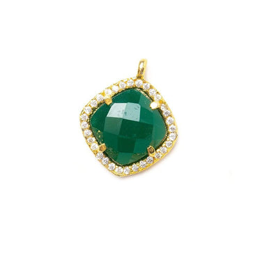 13.5mm Vermeil Bezel White CZ & Green Aventurine Cushion Pendant 1 piece (ONLINE ORDER ONLY)