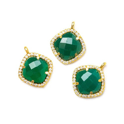 13.5mm Vermeil Bezel White CZ & Green Aventurine Cushion Pendant 1 piece (ONLINE ORDER ONLY)