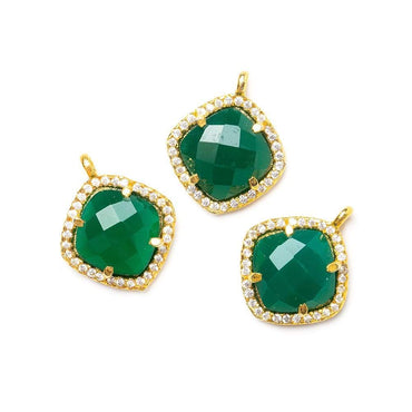 13.5mm Vermeil Bezel White CZ & Green Aventurine Cushion Pendant 1 piece (ONLINE ORDER ONLY)