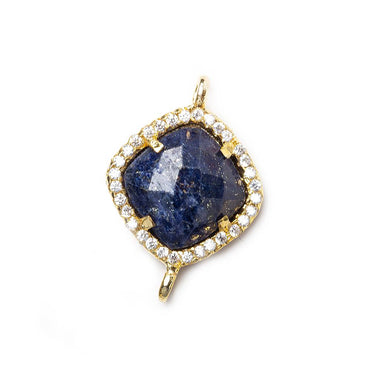 13.5mm Gold Bezel White CZ & Lapis Lazuli Cushion Connector 1 piece (ONLINE ORDER ONLY)