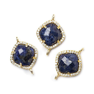 13.5mm Gold Bezel White CZ & Lapis Lazuli Cushion Connector 1 piece (ONLINE ORDER ONLY)