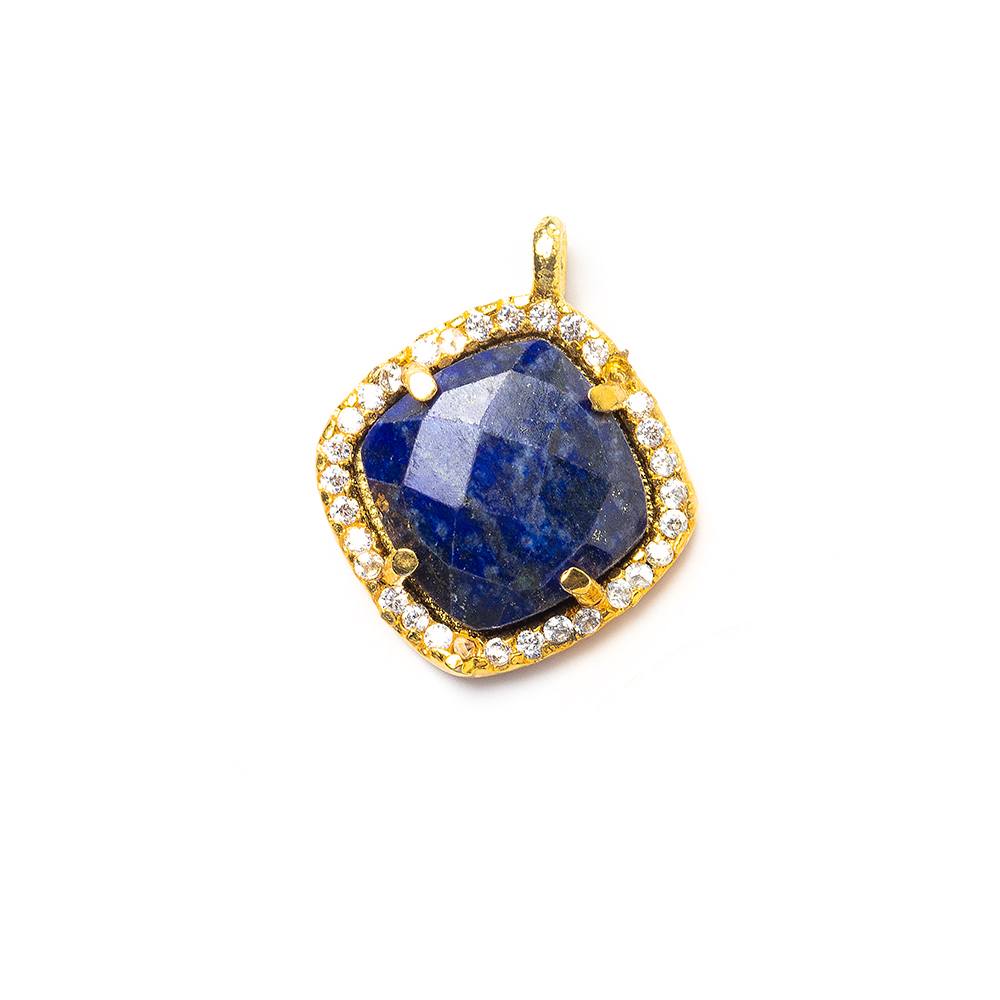 13.5mm Vermeil Bezel White CZ & Lapis Lazuli Cushion Pendant 1 piece (ONLINE ORDER ONLY)