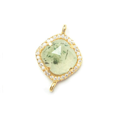13.5mm Vermeil Bezel White CZ & Prehnite Cushion Connector 1 piece (ONLINE ORDER ONLY)