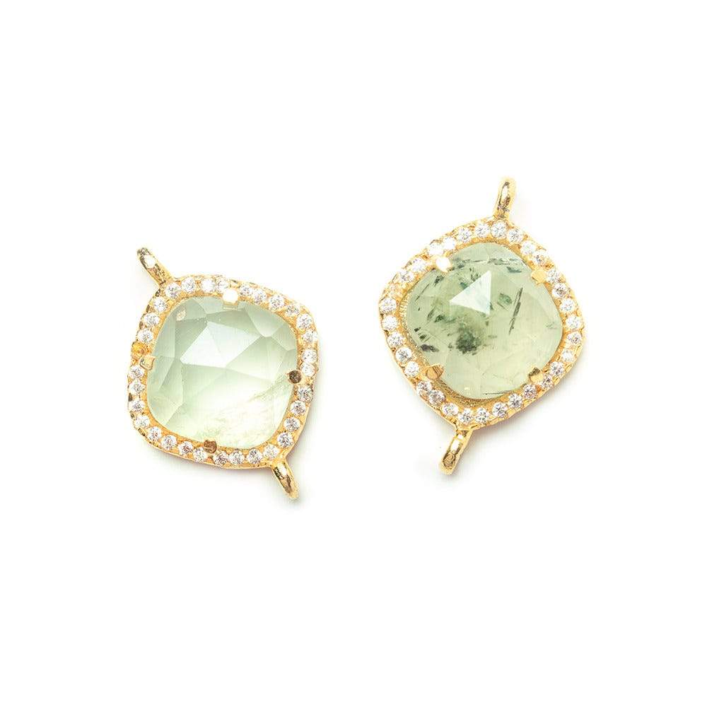 13.5mm Vermeil Bezel White CZ & Prehnite Cushion Connector 1 piece (ONLINE ORDER ONLY)