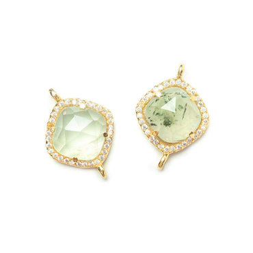 13.5mm Vermeil Bezel White CZ & Prehnite Cushion Connector 1 piece (ONLINE ORDER ONLY)