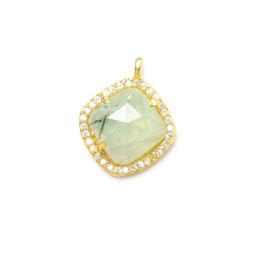 13.5mm Vermeil Bezel White CZ & Prehnite Cushion Pendant 1 piece (ONLINE ORDER ONLY)