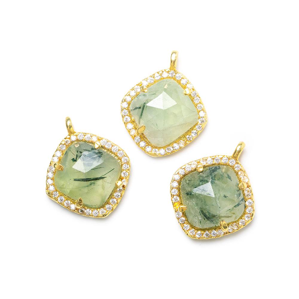13.5mm Vermeil Bezel White CZ & Prehnite Cushion Pendant 1 piece (ONLINE ORDER ONLY)