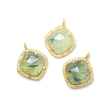 13.5mm Vermeil Bezel White CZ & Prehnite Cushion Pendant 1 piece (ONLINE ORDER ONLY)