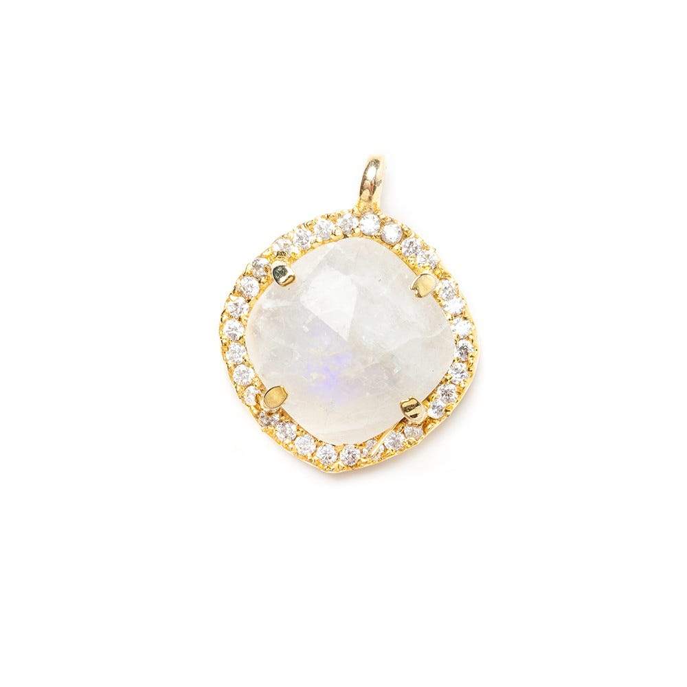 13.5mm Vermeil Bezel White CZ & Rainbow Moonstone Cushion Pendant 1 piece (ONLINE ORDER ONLY)