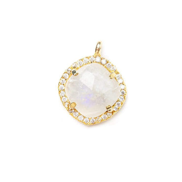 13.5mm Vermeil Bezel White CZ & Rainbow Moonstone Cushion Pendant 1 piece (ONLINE ORDER ONLY)