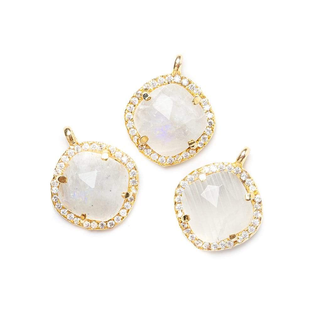 13.5mm Vermeil Bezel White CZ & Rainbow Moonstone Cushion Pendant 1 piece (ONLINE ORDER ONLY)