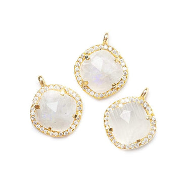 13.5mm Vermeil Bezel White CZ & Rainbow Moonstone Cushion Pendant 1 piece (ONLINE ORDER ONLY)