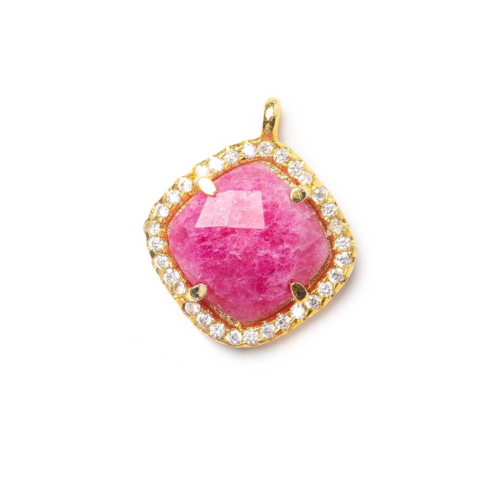 13.5mm Vermeil Bezel White CZ & Red Aventurine Cushion Pendant 1 piece (ONLINE ORDER ONLY)