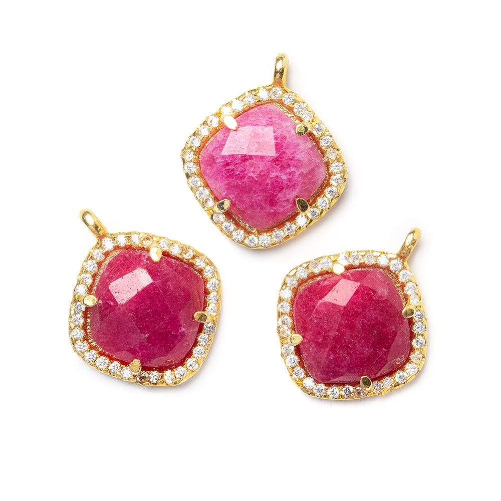 13.5mm Vermeil Bezel White CZ & Red Aventurine Cushion Pendant 1 piece (ONLINE ORDER ONLY)