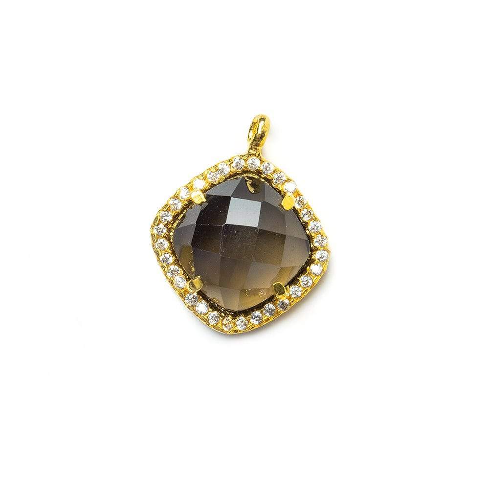 13.5mm Vermeil CZ Bezel Smoky Hydro Quartz Faceted Cushion Pendant 1 piece (ONLINE ORDER ONLY)