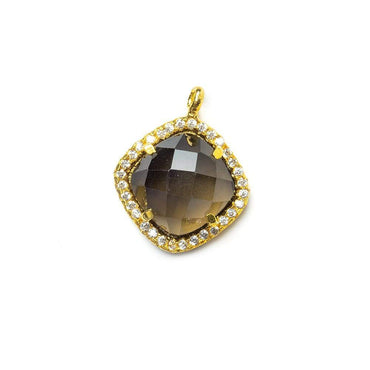 13.5mm Vermeil CZ Bezel Smoky Hydro Quartz Faceted Cushion Pendant 1 piece (ONLINE ORDER ONLY)