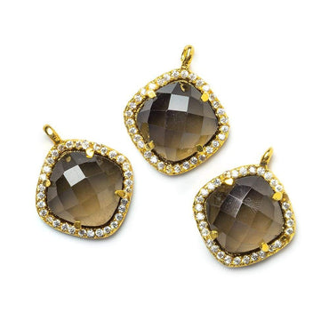 13.5mm Vermeil CZ Bezel Smoky Hydro Quartz Faceted Cushion Pendant 1 piece (ONLINE ORDER ONLY)