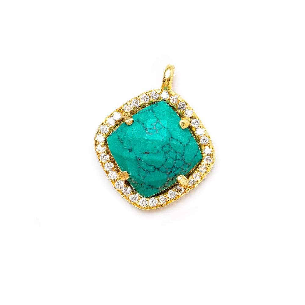 13.5mm Vermeil Bezel White CZ & Synthetic Turquoise Cushion Pendant 1 piece (ONLINE ORDER ONLY)