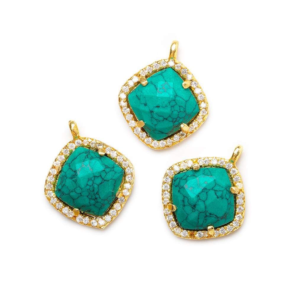 13.5mm Vermeil Bezel White CZ & Synthetic Turquoise Cushion Pendant 1 piece (ONLINE ORDER ONLY)