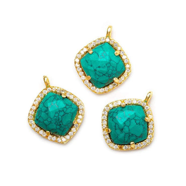 13.5mm Vermeil Bezel White CZ & Synthetic Turquoise Cushion Pendant 1 piece (ONLINE ORDER ONLY)