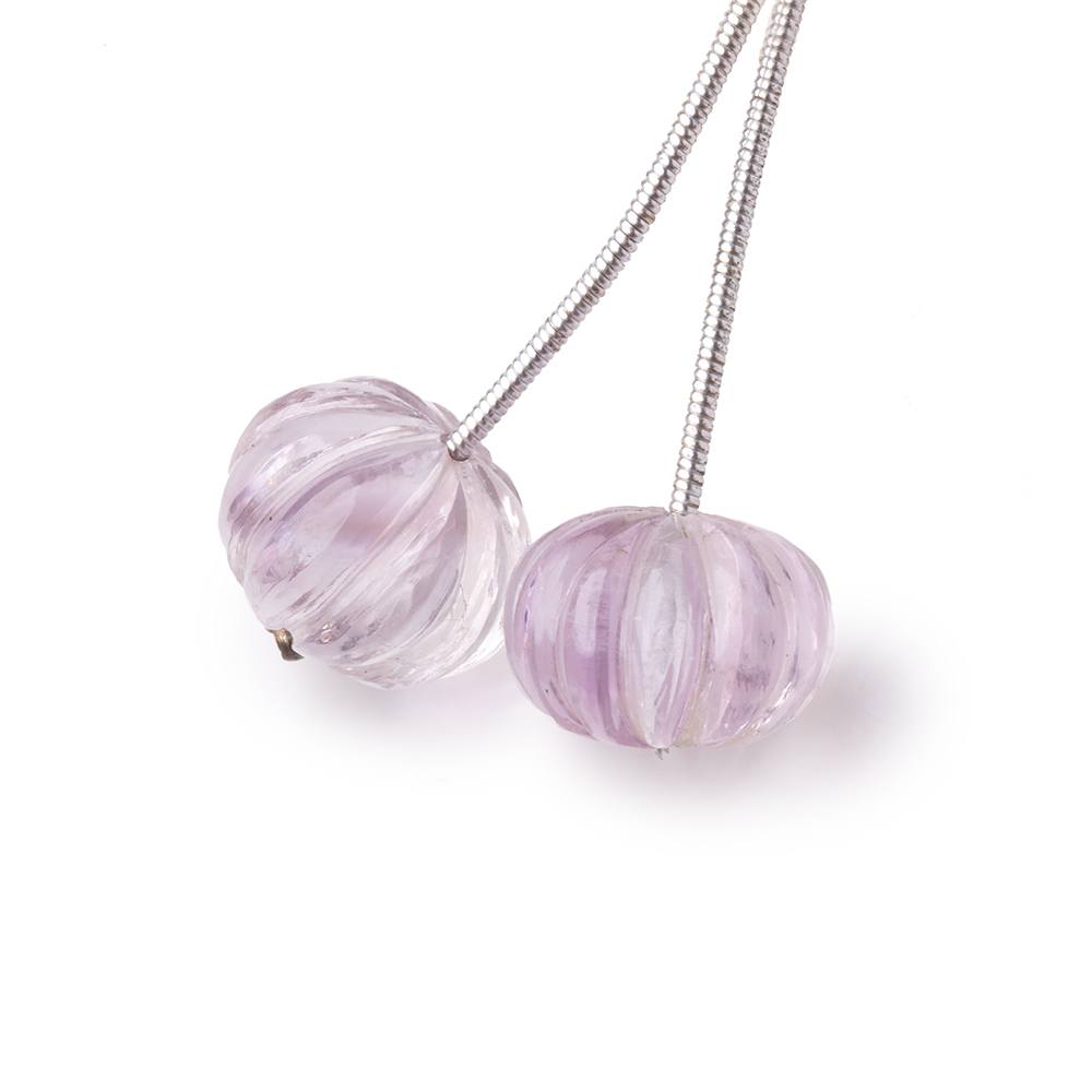 13.5mm Pink Amethyst Carved Melon Focals Set of 2 Beads (ONLINE ORDER ONLY)