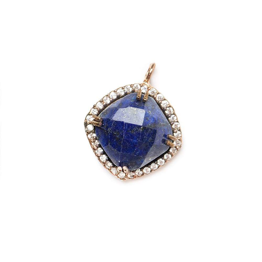13.5mm Rose Gold Bezel White CZ & Lapis Lazuli Cushion Pendant 1 piece (ONLINE ORDER ONLY)
