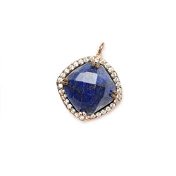 13.5mm Rose Gold Bezel White CZ & Lapis Lazuli Cushion Pendant 1 piece (ONLINE ORDER ONLY)