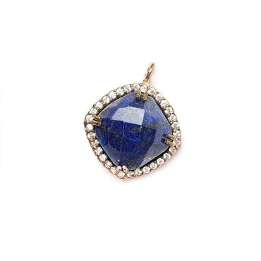 13.5mm Rose Gold Bezel White CZ & Lapis Lazuli Cushion Pendant 1 piece (ONLINE ORDER ONLY)