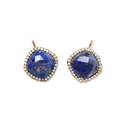 13.5mm Rose Gold Bezel White CZ & Lapis Lazuli Cushion Pendant 1 piece (ONLINE ORDER ONLY)