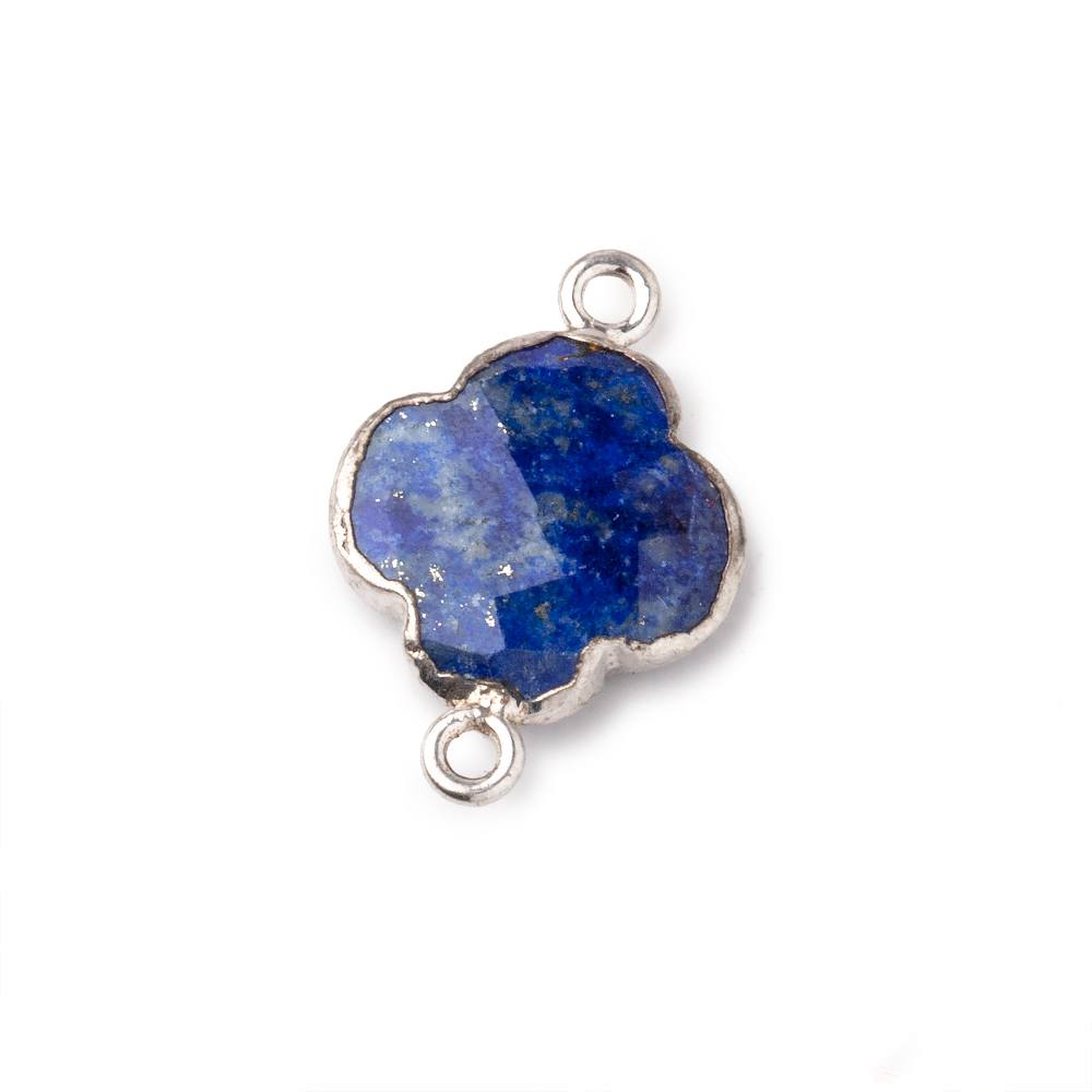 13.5mm Silver Leaf Lapis Lazuli Faceted Quatrefoil Connector 1 focal piece (ONLINE ORDER ONLY)