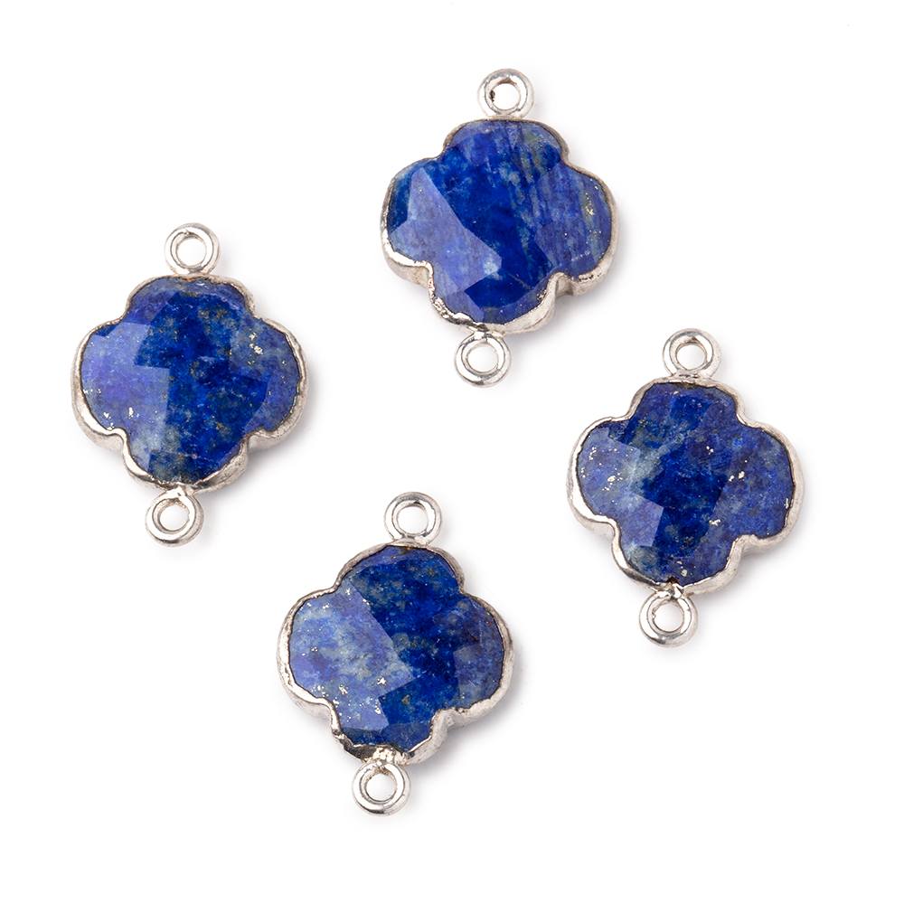 13.5mm Silver Leaf Lapis Lazuli Faceted Quatrefoil Connector 1 focal piece (ONLINE ORDER ONLY)