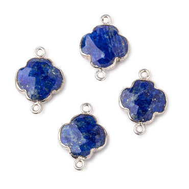 13.5mm Silver Leaf Lapis Lazuli Faceted Quatrefoil Connector 1 focal piece (ONLINE ORDER ONLY)