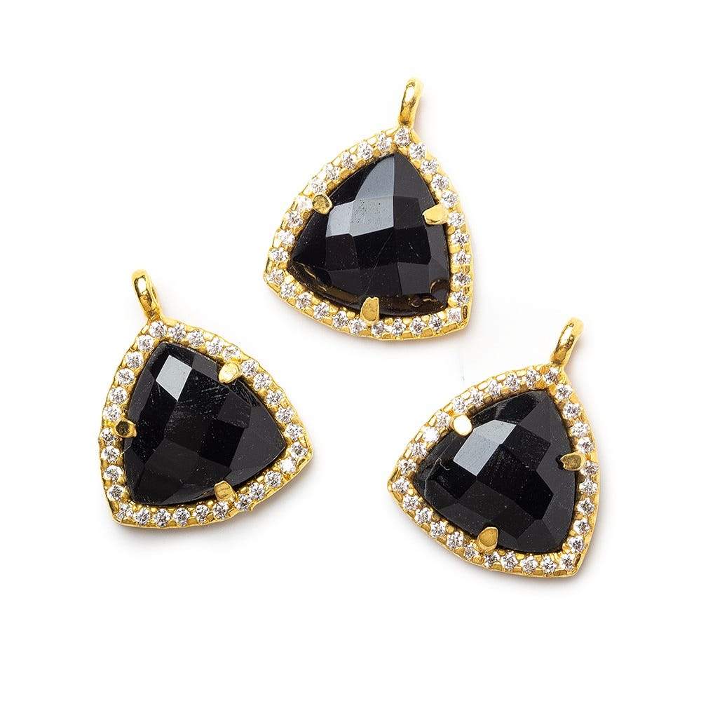 13.5mm Vermeil Bezel White CZ and Black Chalcedony Triangle Pendant 1 piece (ONLINE ORDER ONLY)