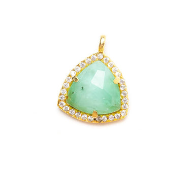 13.5mm Vermeil Bezel White CZ and Chrysoprase Triangle Pendant 1 piece (ONLINE ORDER ONLY)