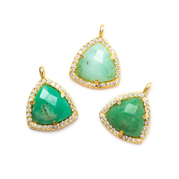 13.5mm Vermeil Bezel White CZ and Chrysoprase Triangle Pendant 1 piece (ONLINE ORDER ONLY)