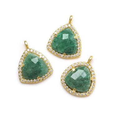 13.5mm Vermeil Bezel White CZ and Green Aventurine Triangle Pendant 1 piece (ONLINE ORDER ONLY)