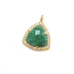 13.5mm Vermeil Bezel White CZ and Green Aventurine Triangle Pendant 1 piece (ONLINE ORDER ONLY)