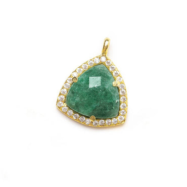 13.5mm Vermeil Bezel White CZ and Green Aventurine Triangle Pendant 1 piece (ONLINE ORDER ONLY)
