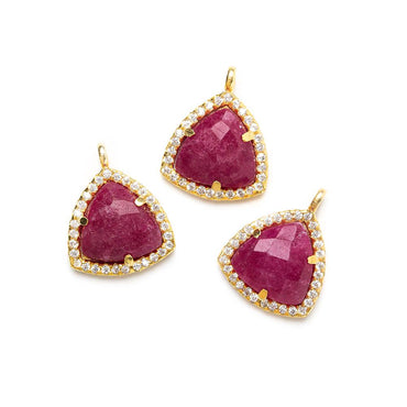 13.5mm Vermeil Bezel White CZ and Red Aventurine Triangle Pendant 1 piece (ONLINE ORDER ONLY)