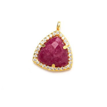 13.5mm Vermeil Bezel White CZ and Red Aventurine Triangle Pendant 1 piece (ONLINE ORDER ONLY)