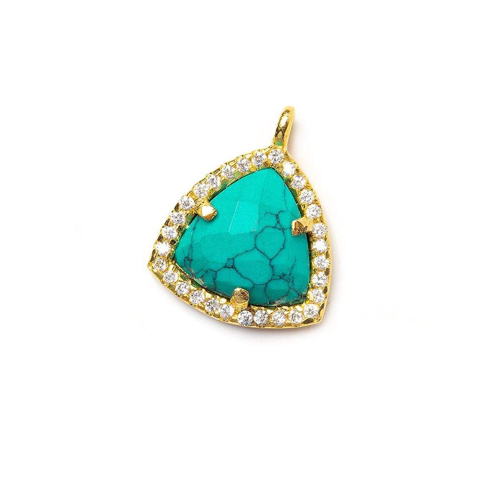 13.5mm Vermeil Bezel White CZ and Synthetic Turquoise Triangle Pendant 1 piece (ONLINE ORDER ONLY)
