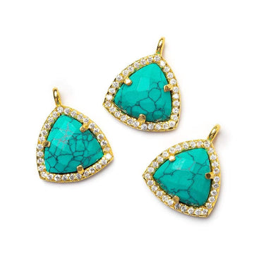 13.5mm Vermeil Bezel White CZ and Synthetic Turquoise Triangle Pendant 1 piece (ONLINE ORDER ONLY)