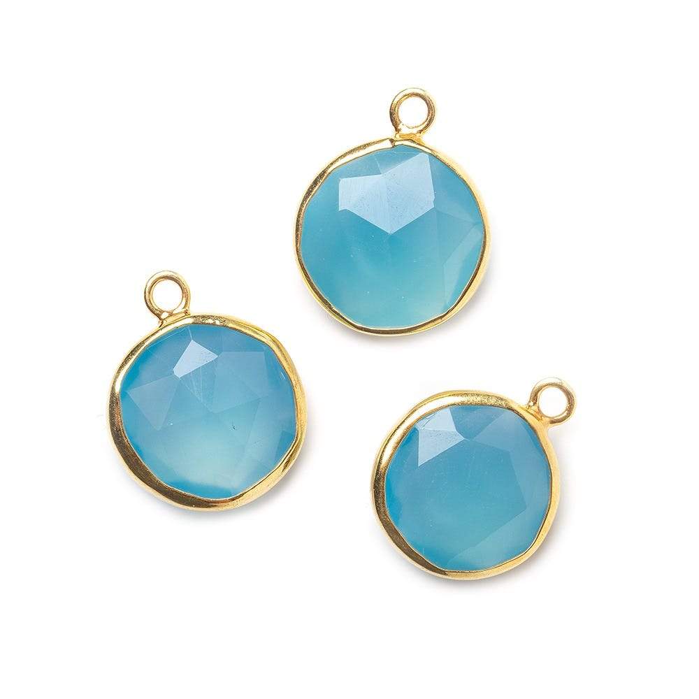 13.5mm Vermeil Bezeled Santorini Blue Chalcedony Coin Pendant 1 piece (ONLINE ORDER ONLY)