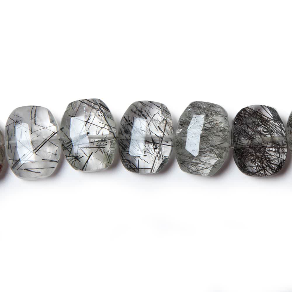 13.5x10.5mm Tourmalinated Quartz side drilled Faceted Cushions 7 inch 17 Beads (ONLINE ORDER ONLY)