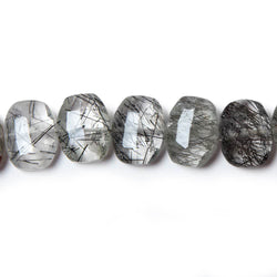 13.5x10.5mm Tourmalinated Quartz side drilled Faceted Cushions 7 inch 17 Beads (ONLINE ORDER ONLY)