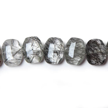 13.5x10.5mm Tourmalinated Quartz side drilled Faceted Cushions 7 inch 17 Beads (ONLINE ORDER ONLY)