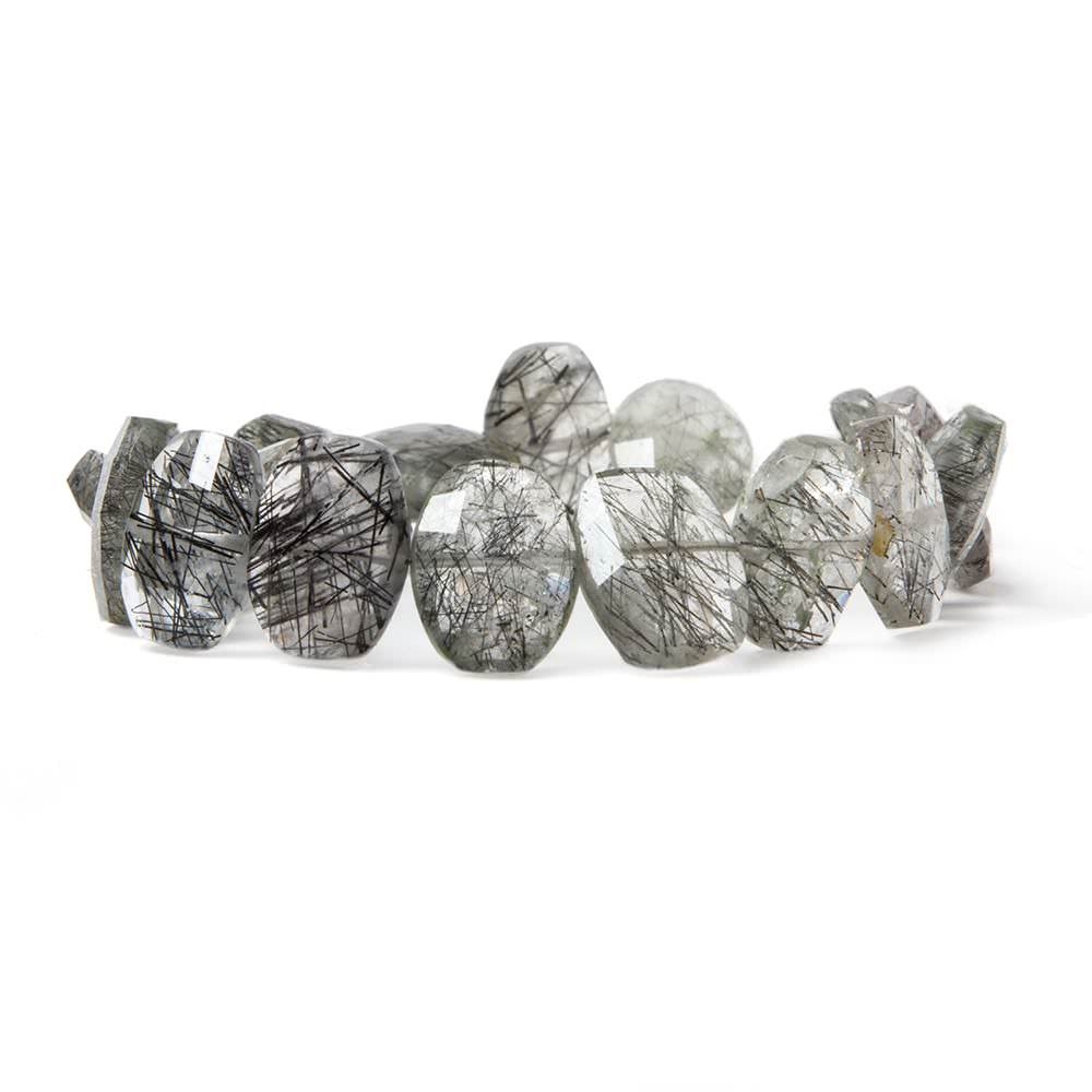 13.5x10.5mm Tourmalinated Quartz side drilled Faceted Cushions 7 inch 17 Beads (ONLINE ORDER ONLY)