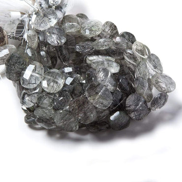 13.5x10.5mm Tourmalinated Quartz side drilled Faceted Cushions 7 inch 17 Beads (ONLINE ORDER ONLY)