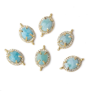 13.5x10mm Vermeil Bezel White CZ and Larimar Oval Connector 1 focal piece (ONLINE ORDER ONLY)